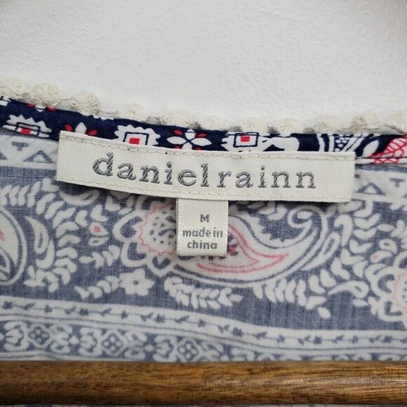 Daniel Rainn Navy‎ Red Floral Peasant Boho Top Size M Long Sleeve Lightweight - Picture 10 of 14